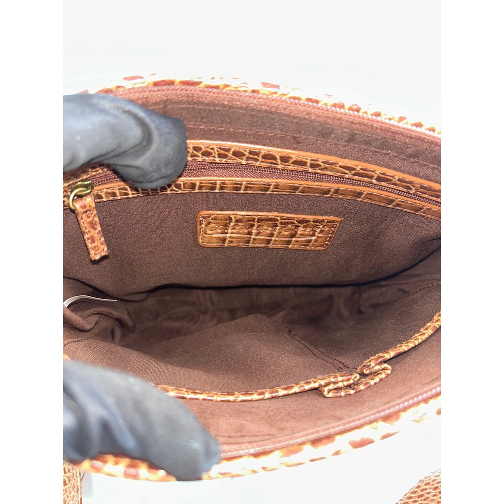 Coldwater Creek Vintage Sophie Brown Croc Embossed Leather Boho Crossbody Bag - Picture 4 of 14